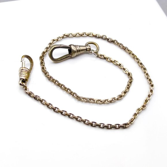 Antique Watch Chain with Double Swivel Clip, Silver Tone Cable Link Chain - Picture 1 of 3